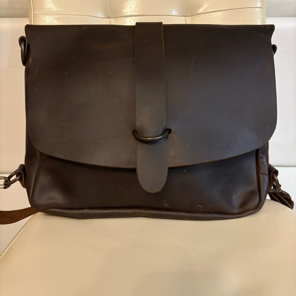 Love41 Koroha Messenger Leather Backpack in Dark Coffee Brown